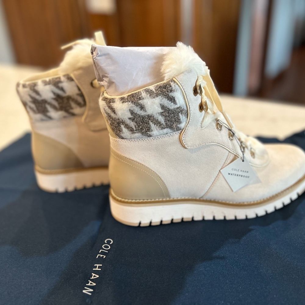 Cole Haan Women's Cream and Gray Waterproof Boots